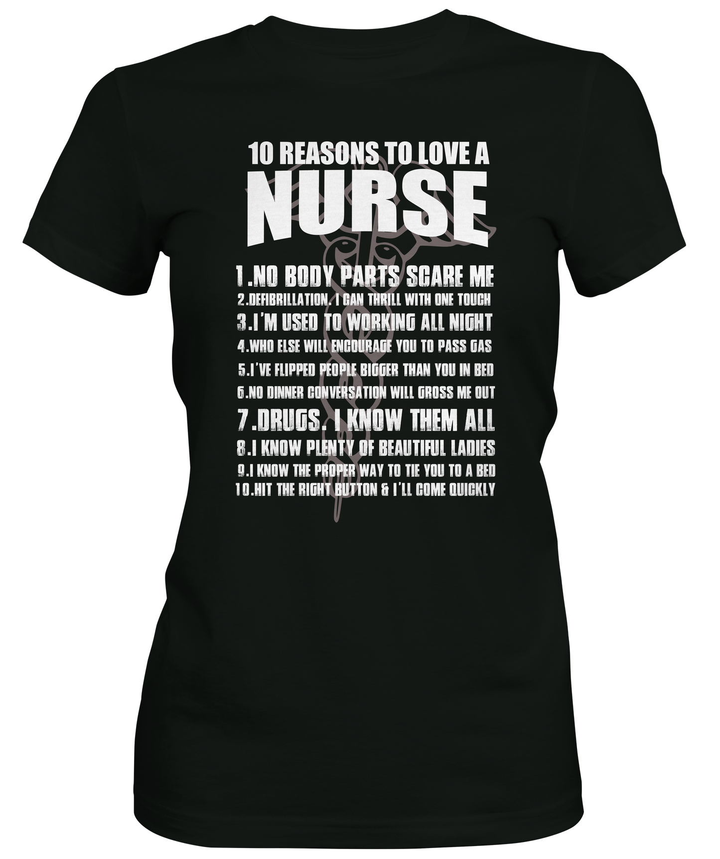 Black graphic T-shirt about Nurses