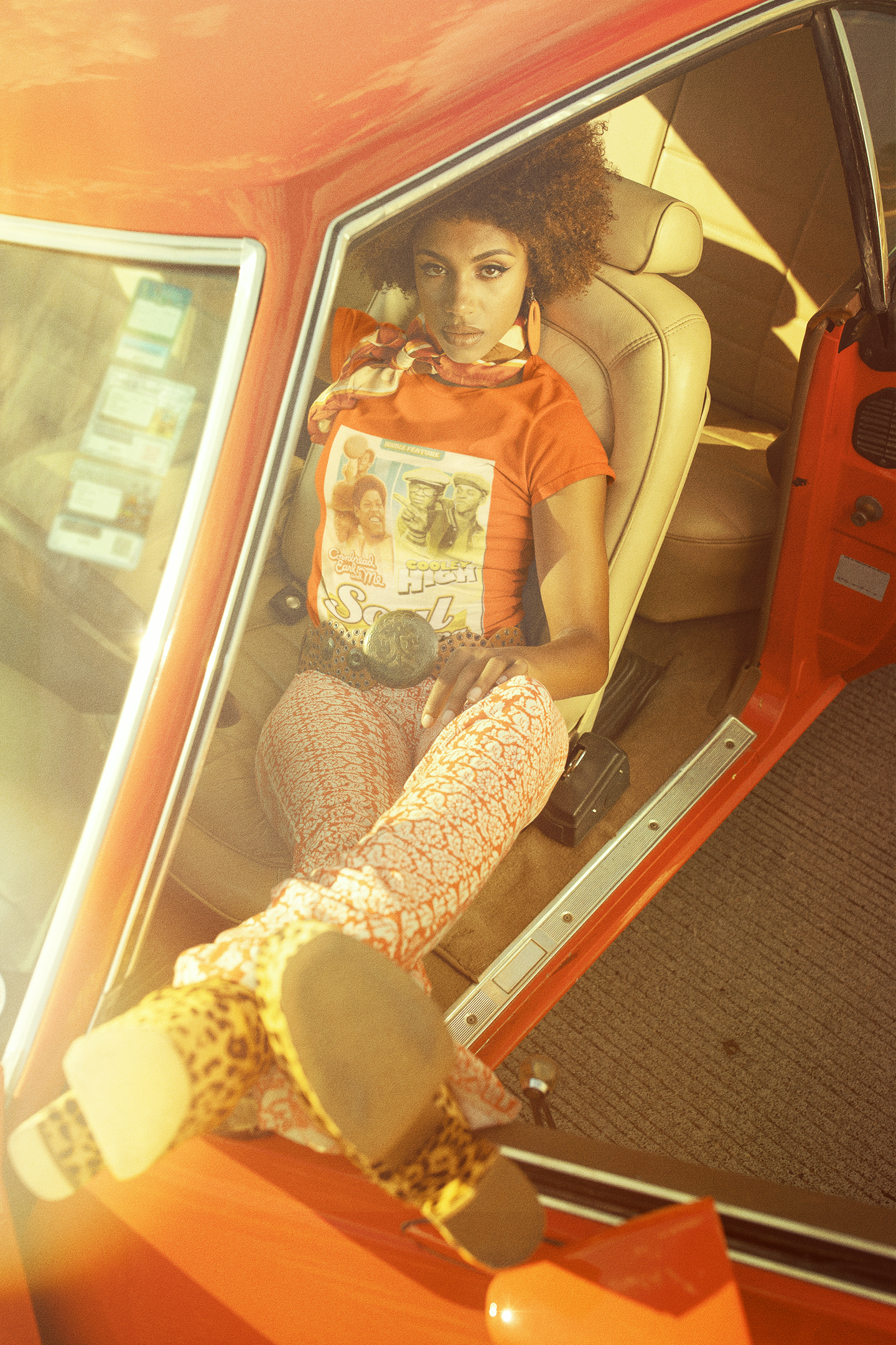 Retro Lady sitting in car