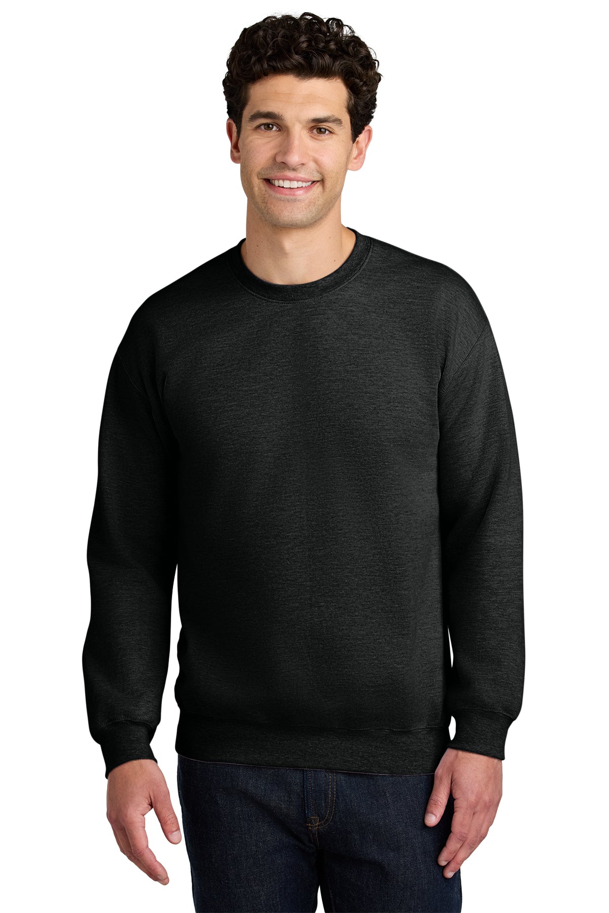 Gildan Softstyle Crewneck Sweatshirt SF000 in Heather Black, front view