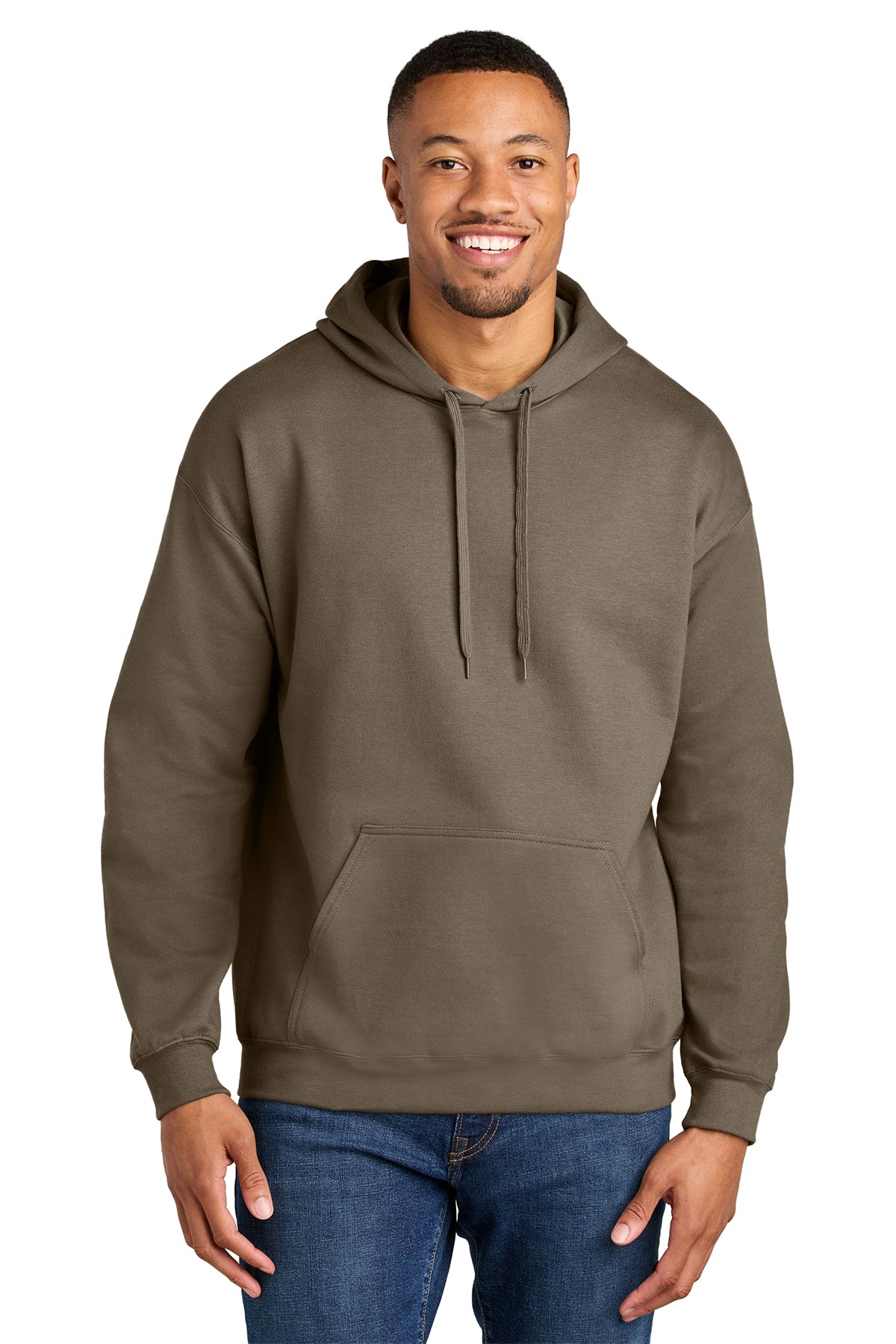 Gildan Softstyle Midweight Pullover Hoodie SF500 in Brown Savana, front view