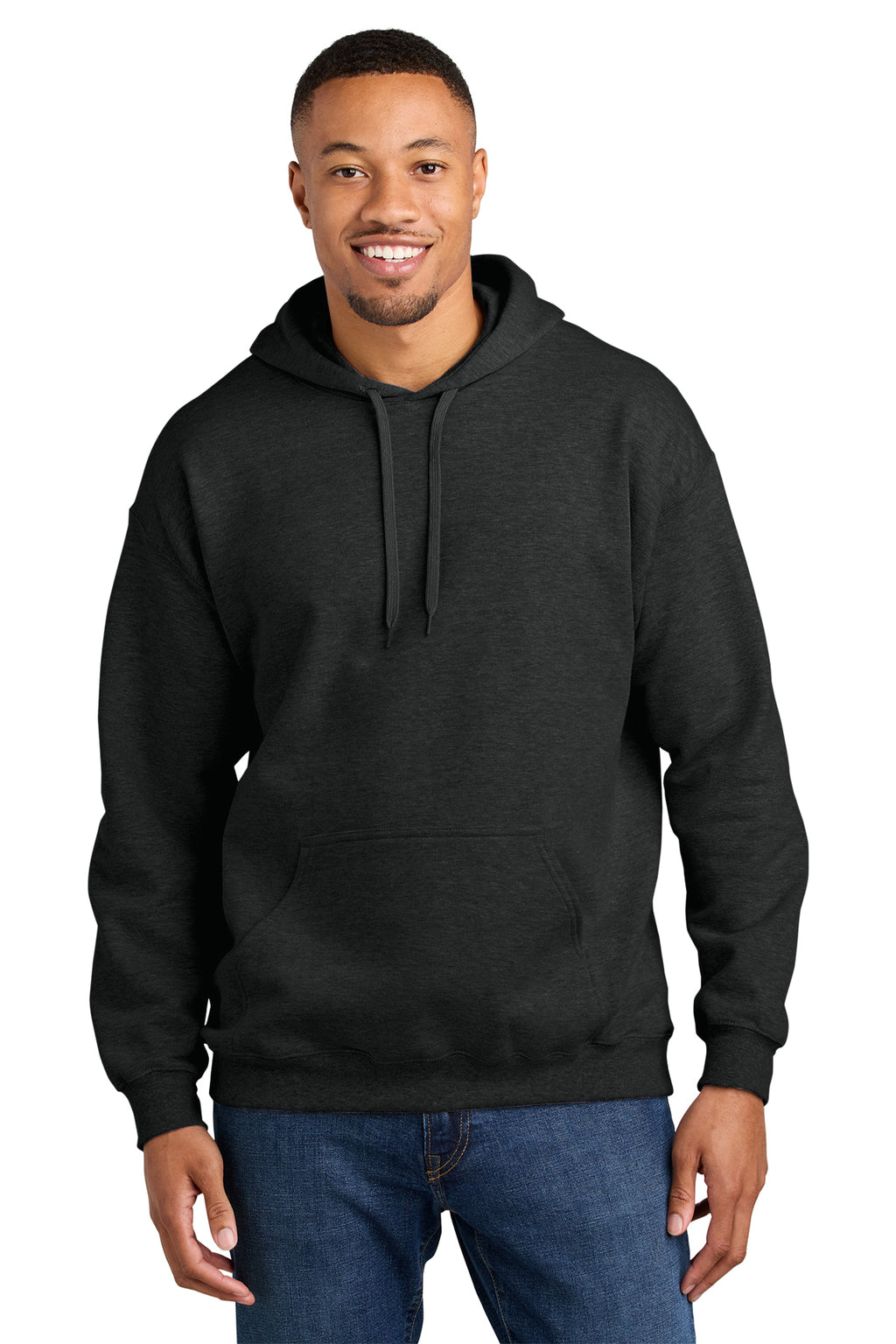 Gildan Softstyle Midweight Pullover Hoodie SF500 in Heather Black, front view