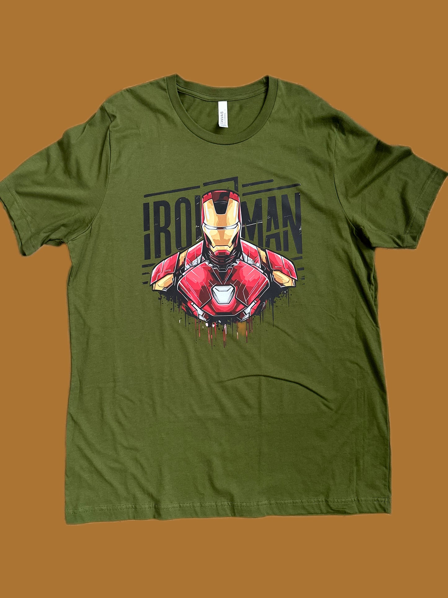 Iron Man Olive Green T-Shirt | Premium Printed Marvel Design | Drip Effect