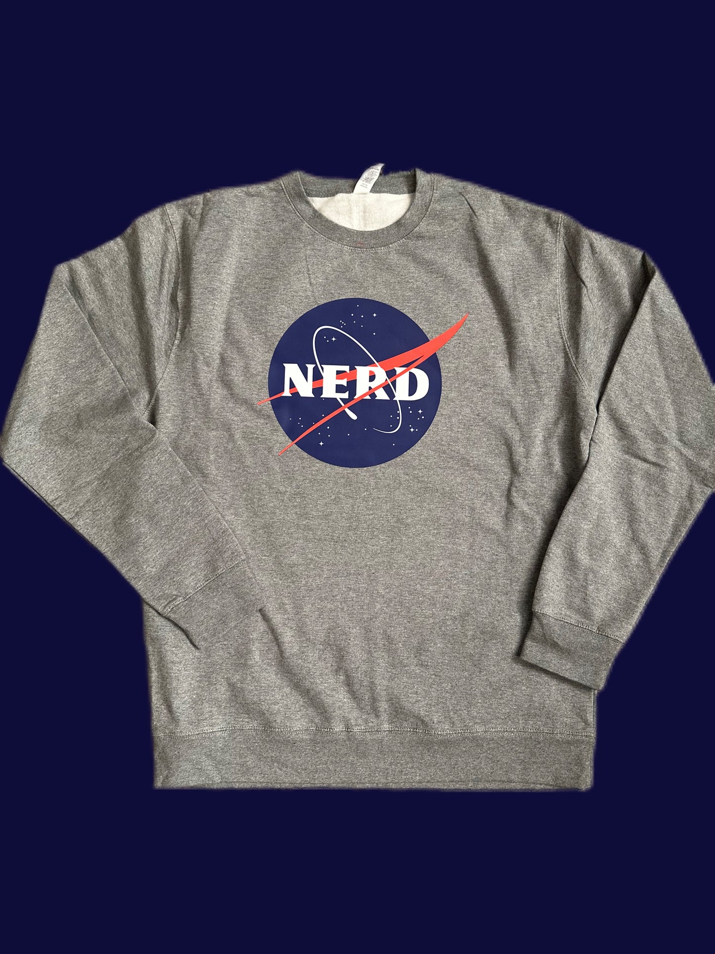 NERD Space Agency Crewneck Sweatshirt | Geek Chic NASA-Inspired Design | Heather Gray Comfort Wear