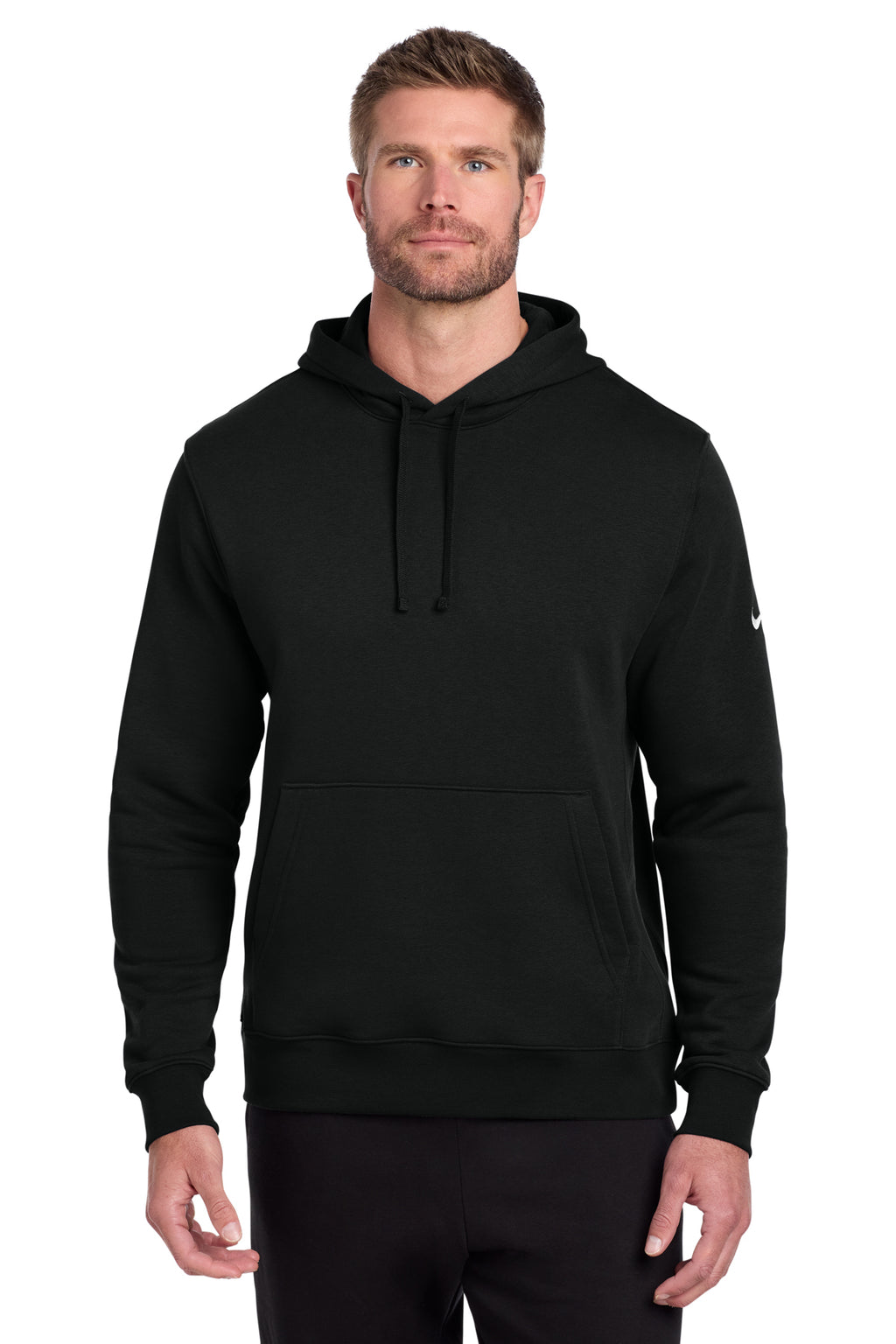 Nike NKDR1499 Club Fleece Sleeve Swoosh Pullover Hoodie in Black
