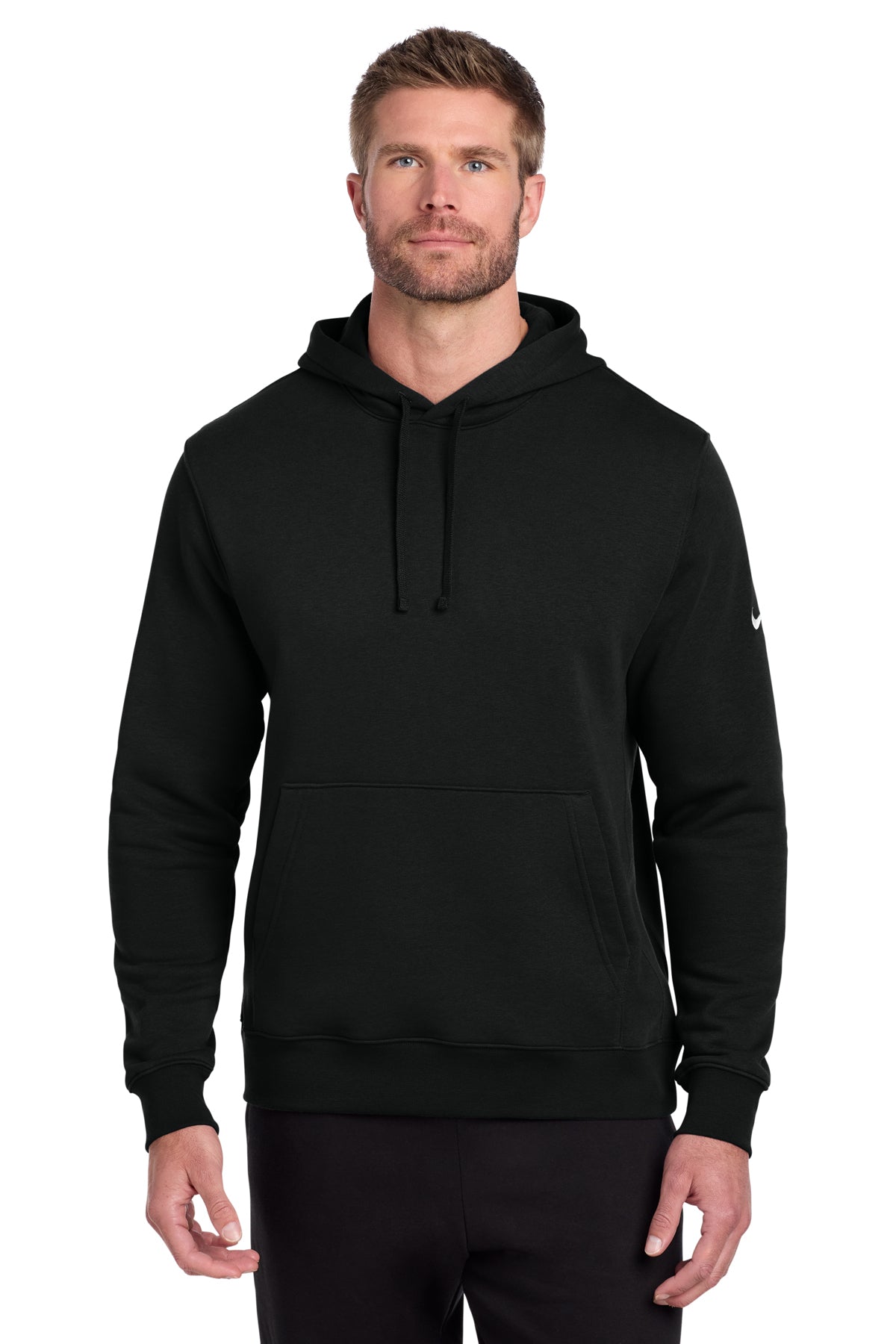 Nike NKDR1499 Club Fleece Sleeve Swoosh Pullover Hoodie in Black