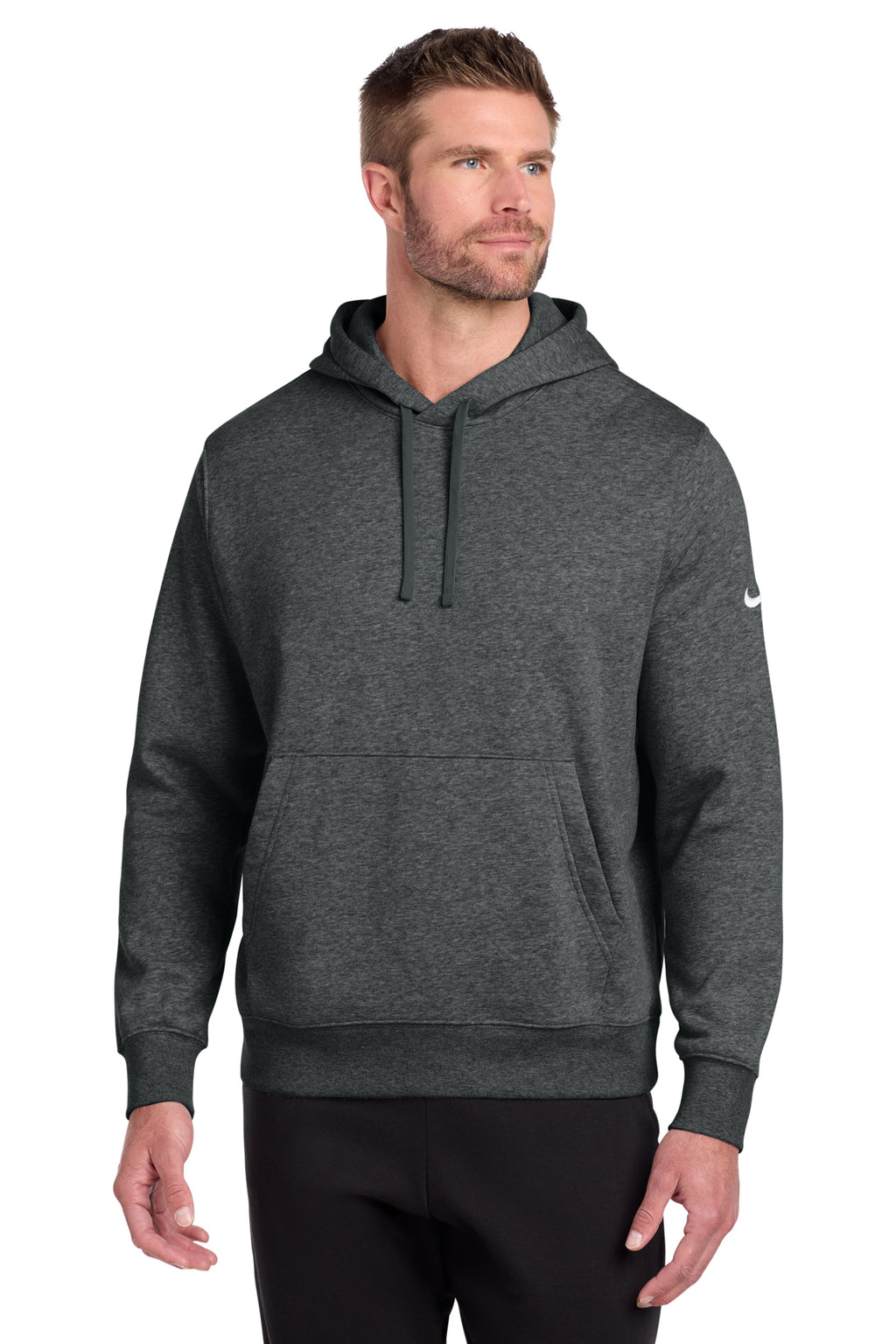 Nike NKDR1499 Club Fleece Sleeve Swoosh Pullover Hoodie in Charcoal Heather