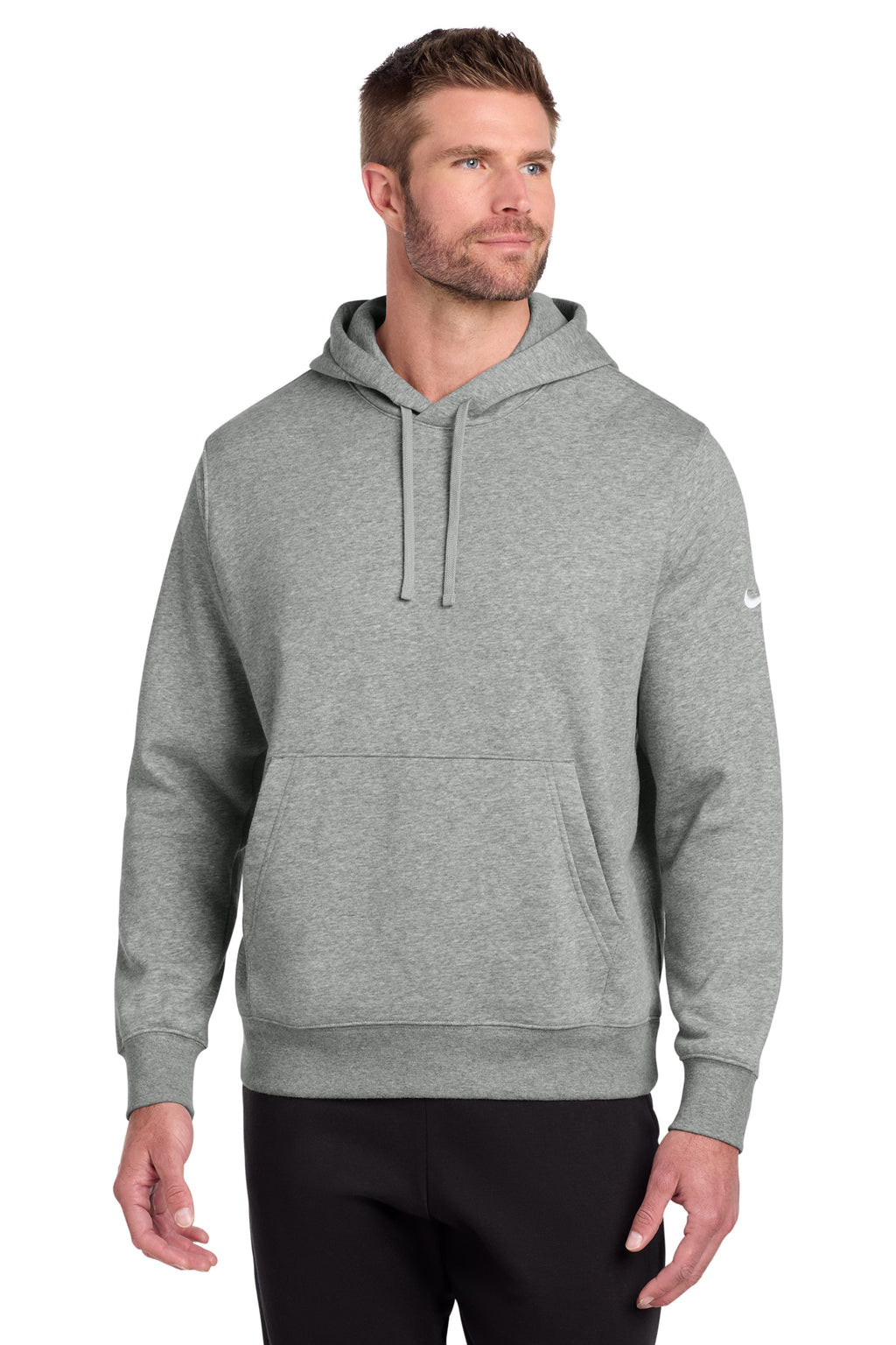 Nike NKDR1499 Club Fleece Sleeve Swoosh Pullover Hoodie in Dark Grey Heather
