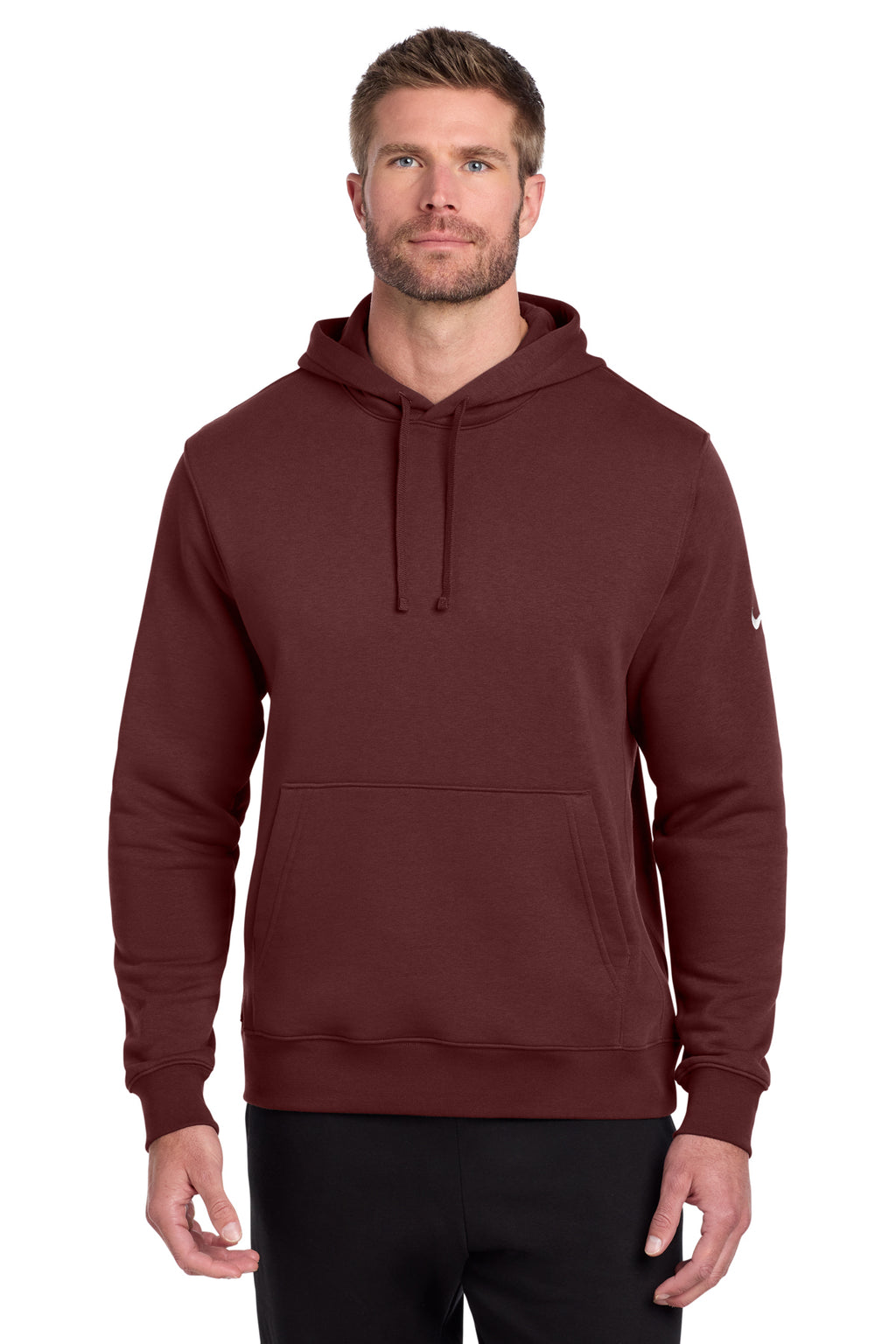 Nike NKDR1499 Club Fleece Sleeve Swoosh Pullover Hoodie in Dark Team Red