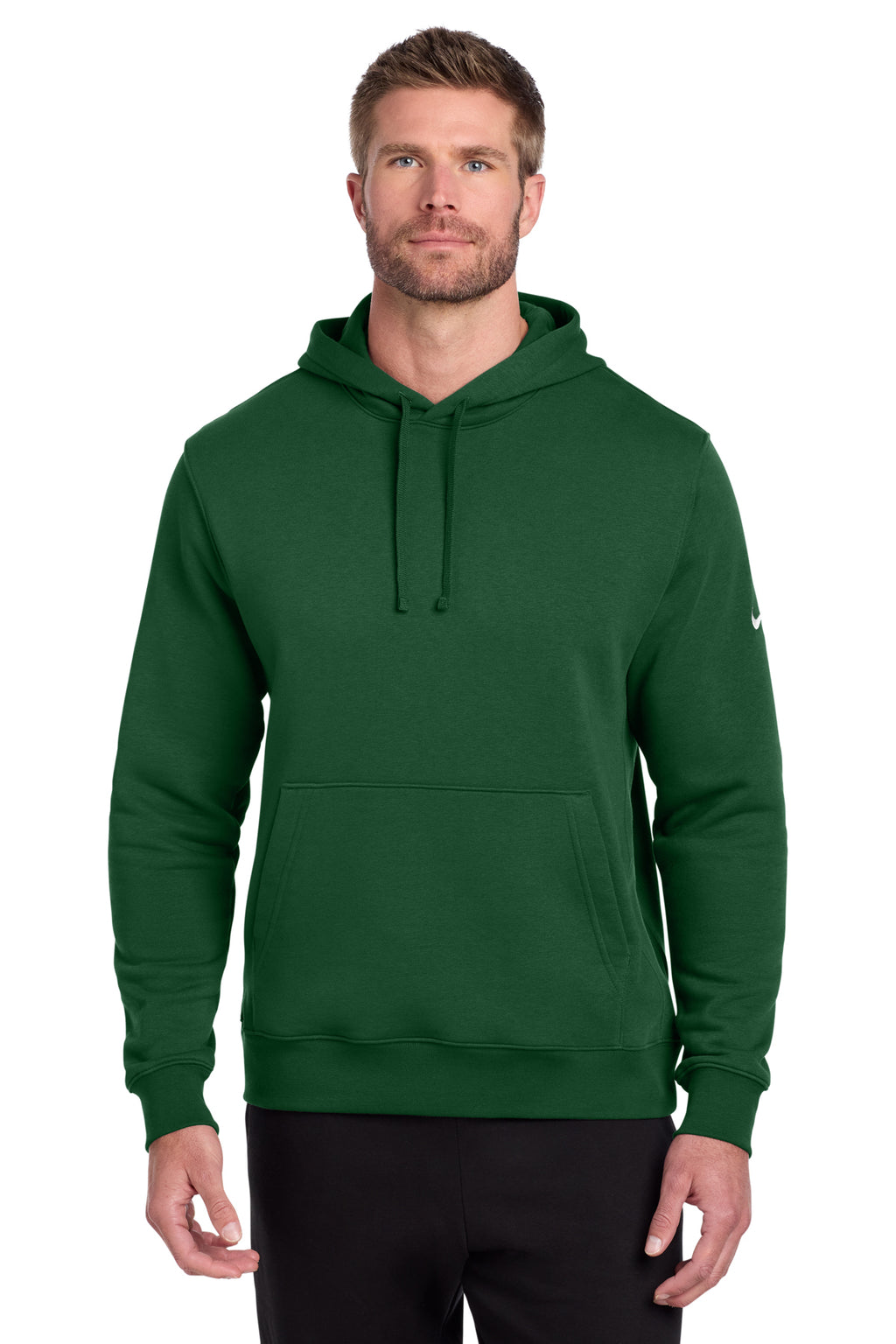 Nike NKDR1499 Club Fleece Sleeve Swoosh Pullover Hoodie in Gorge Green