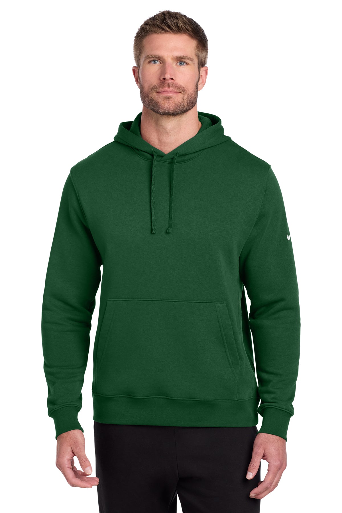 Nike NKDR1499 Club Fleece Sleeve Swoosh Pullover Hoodie in Gorge Green