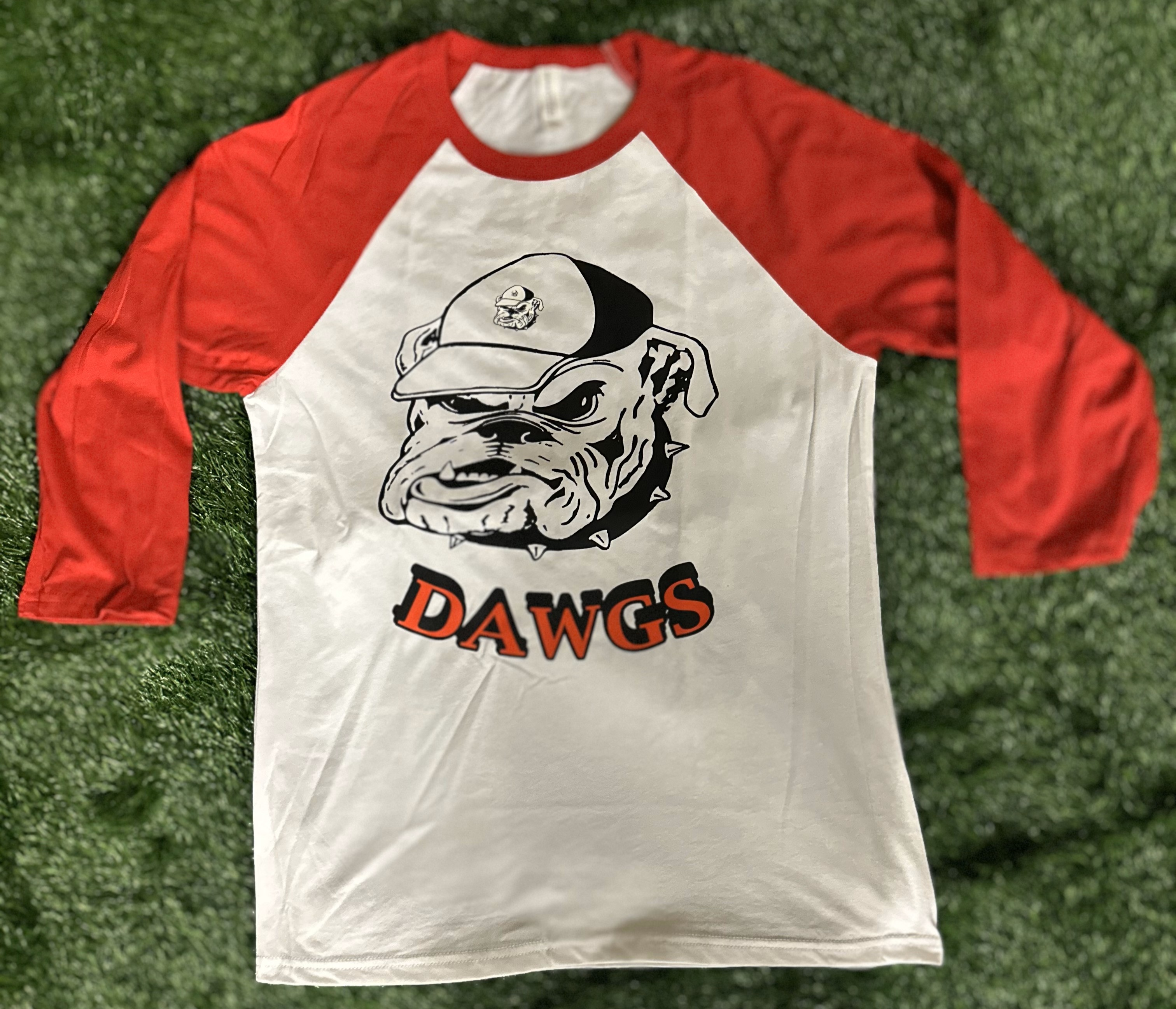 Classic Dawgs Red and White Raglan T-shirt Front