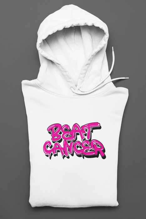 White Hoodie promoting cancer awareness