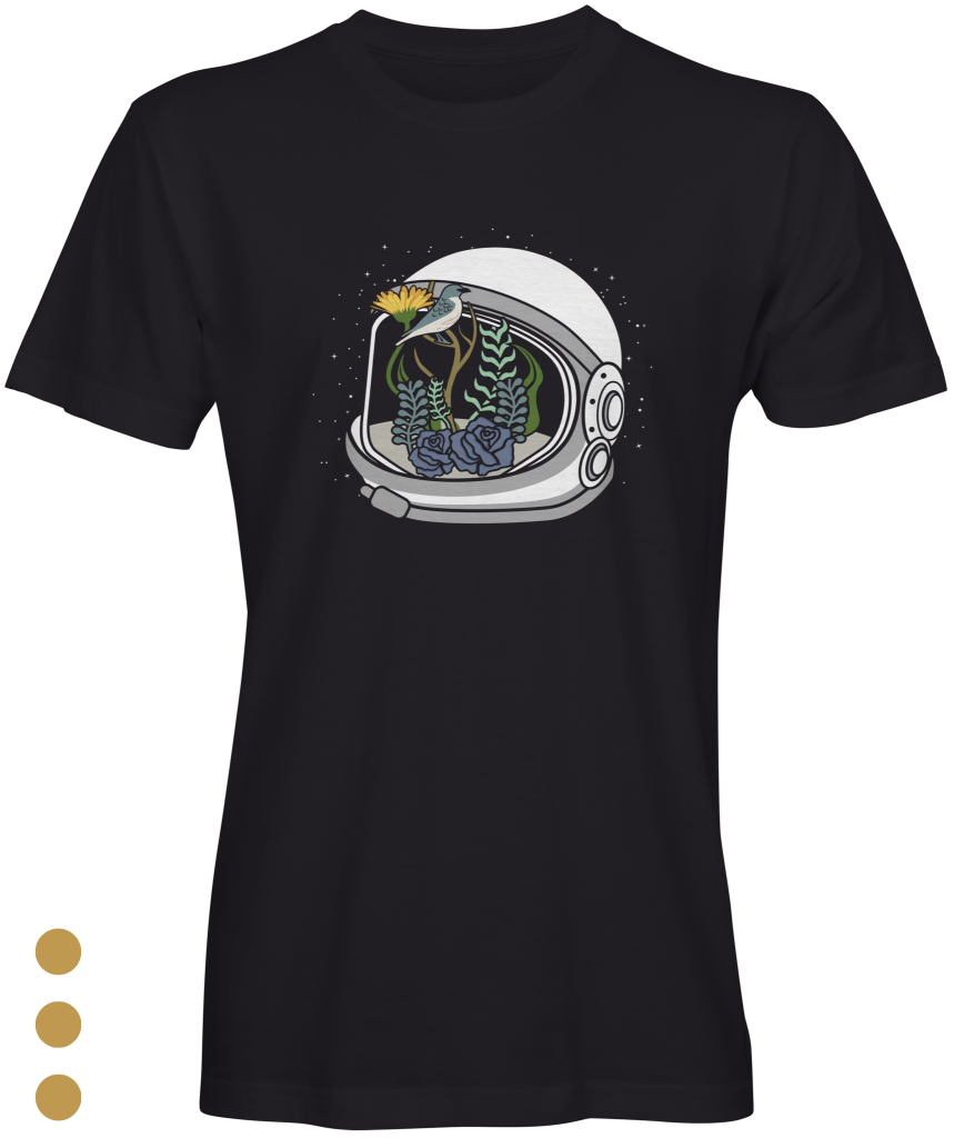 Black Astronauts Inspired T-Shirt With Flowers Sm T-Shirt Crew Neck