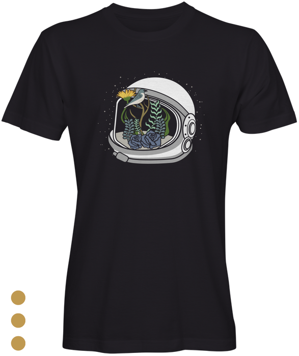 Black Astronauts Inspired T-Shirt With Flowers Sm T-Shirt Crew Neck