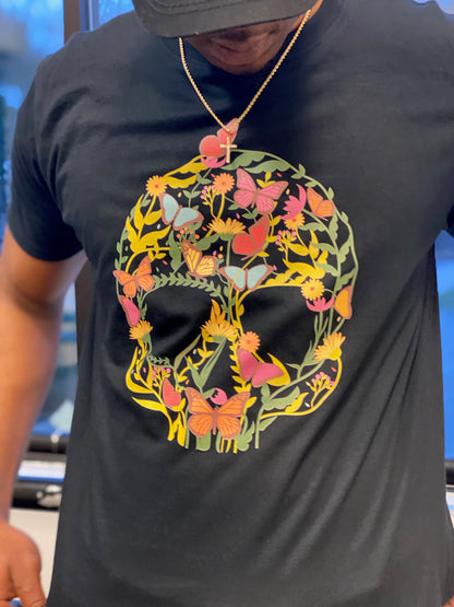Colorful Skull  Shape with Flowers T-shirt