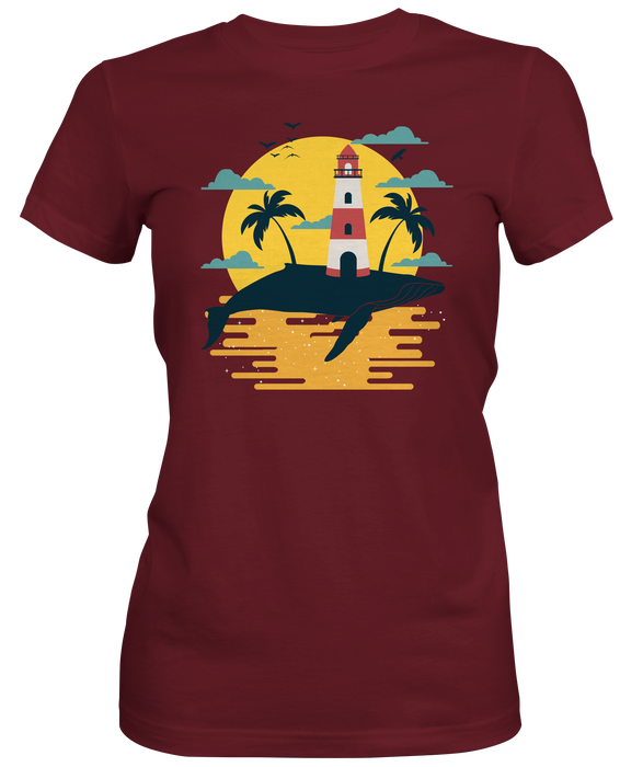  Whale Lighthouse Women's Beach T-shirts