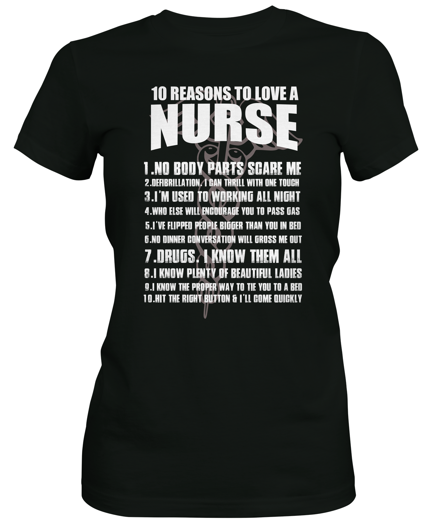 Black graphic T-shirt about Nurses 