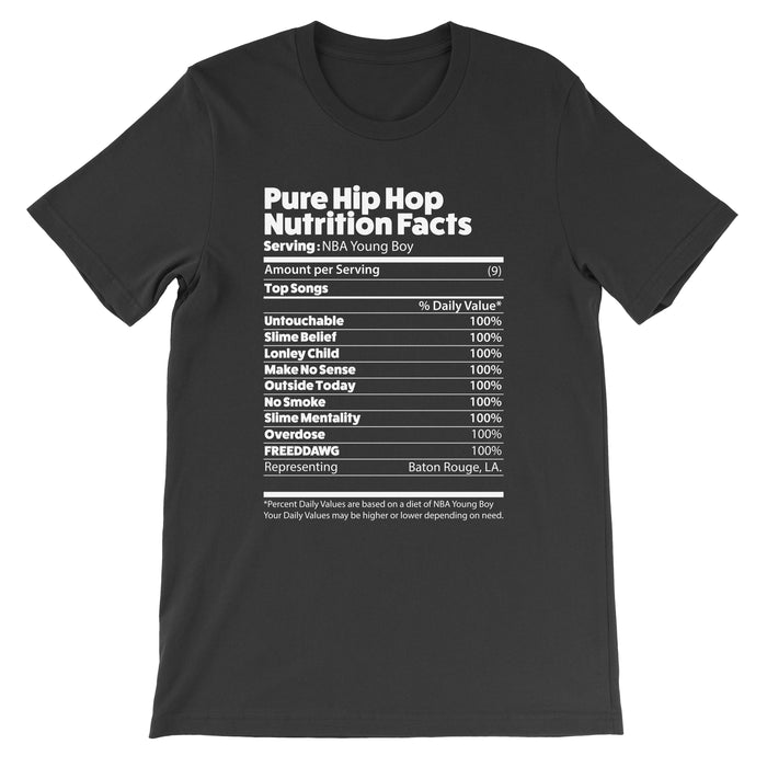 NBA Young Boy - Pure Hip Hop Nutrition Facts tee shirt