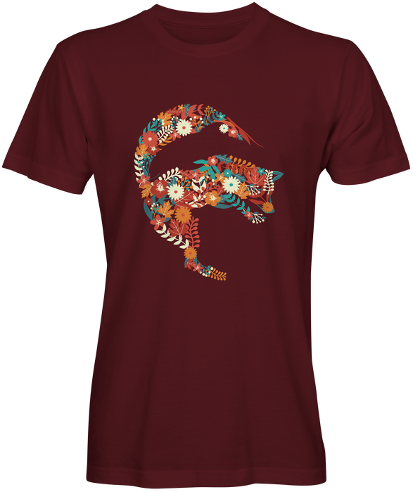 Colorful Flowery Fox Dolphin Maroon T-shirts