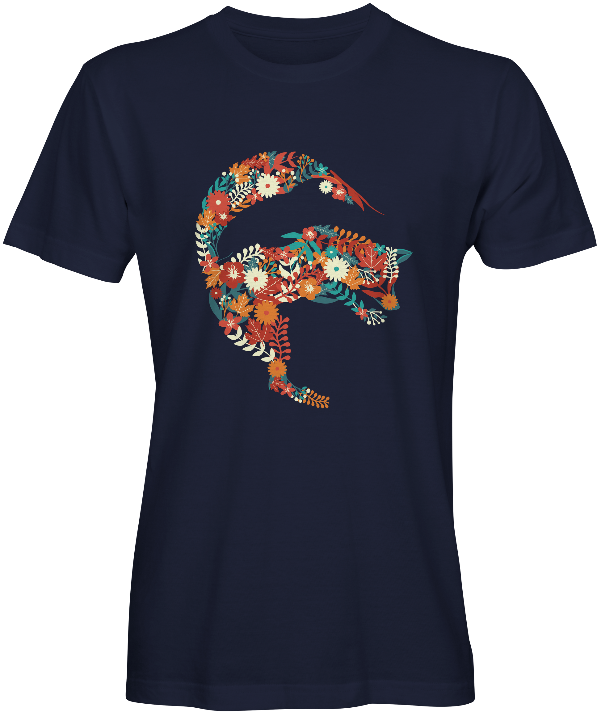 Colorful Flowery Fox Dolphin Black T-shirts