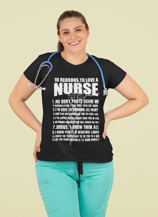 Nurse posing with black slogan tee