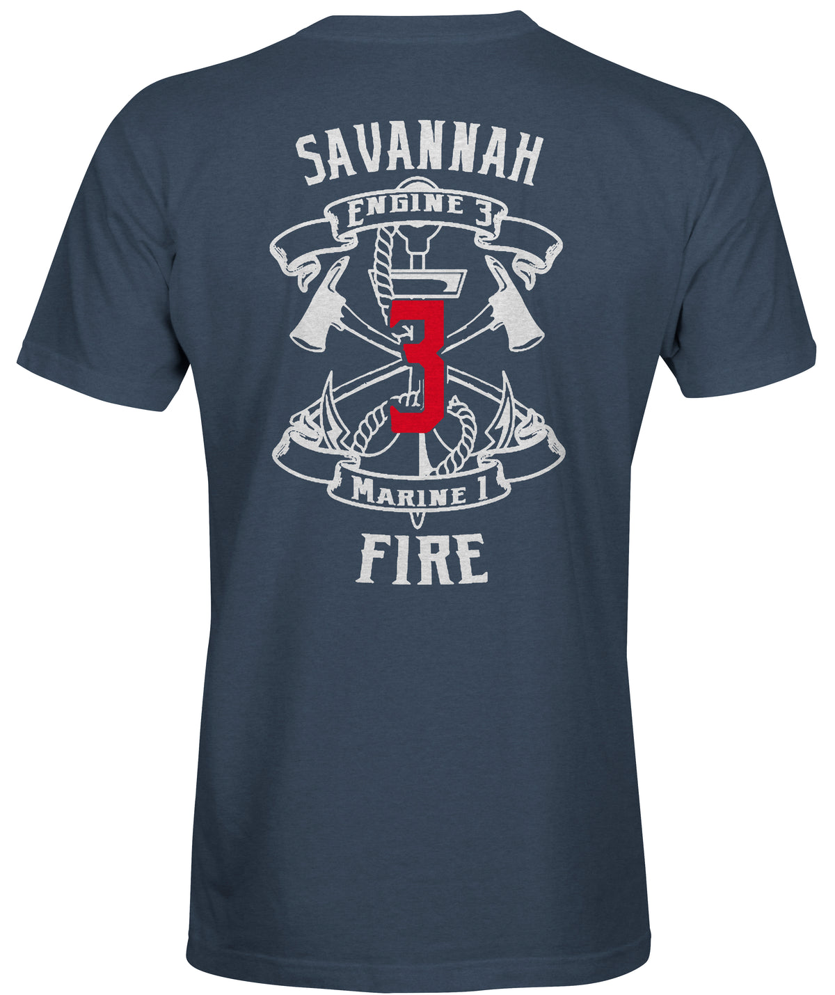 Heather Navy Savannah Fire Marine 3 Shirt Back